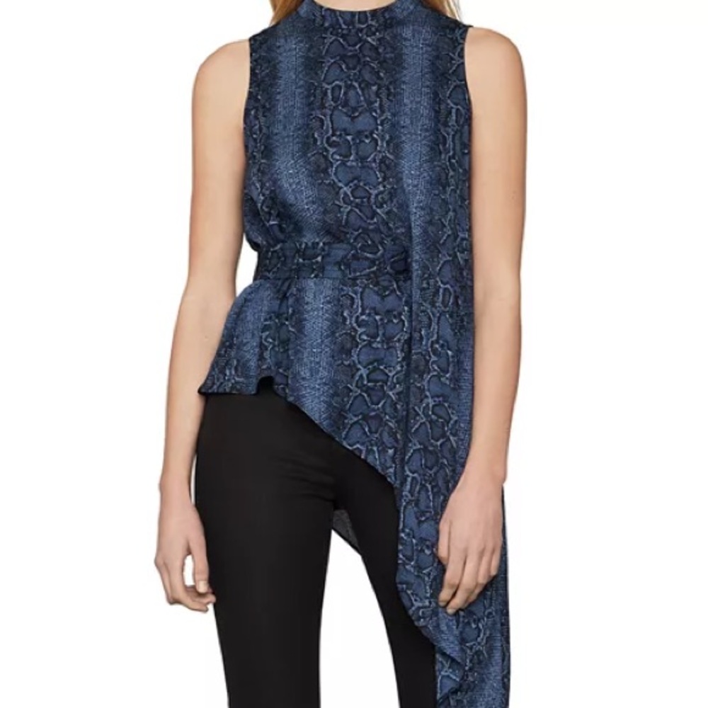 New Bcbgmaxazria Blue Python Draped Asymmetric Mo… - image 2